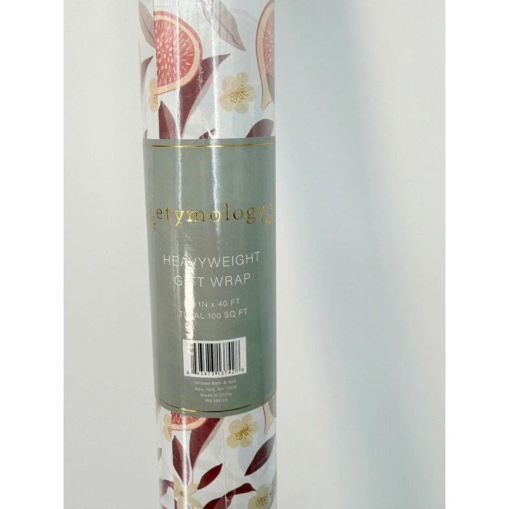 Etymology Heavyweight Gift Wrap Roll 100 SqFt Fig Floral Pattern Elegant 109-11